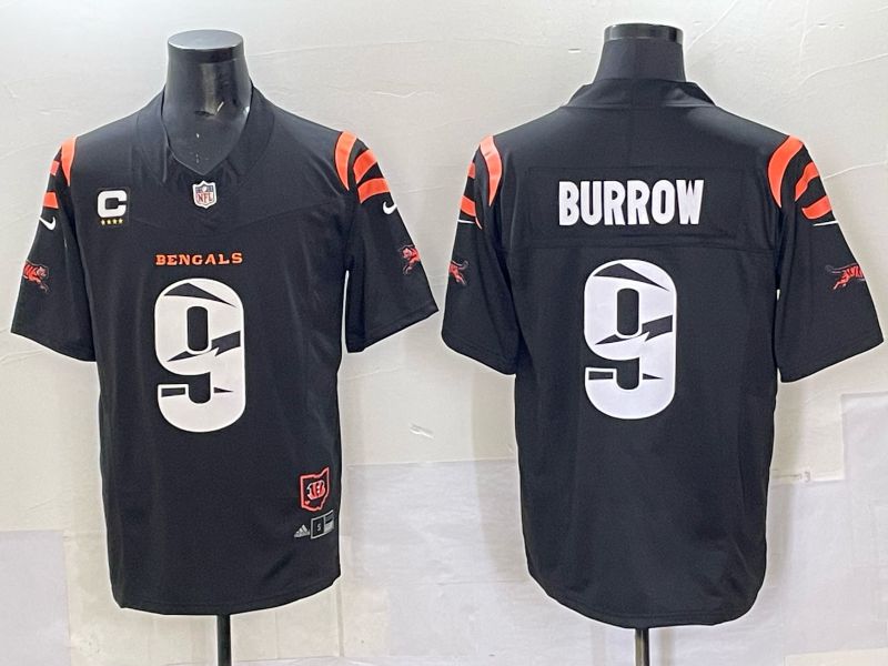 Men 2025 Cincinnati Bengals #9 Burrow Black Throwback Nike Limited NFL Jersey style 03